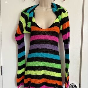Colorful Striped Knit Sweater Dress